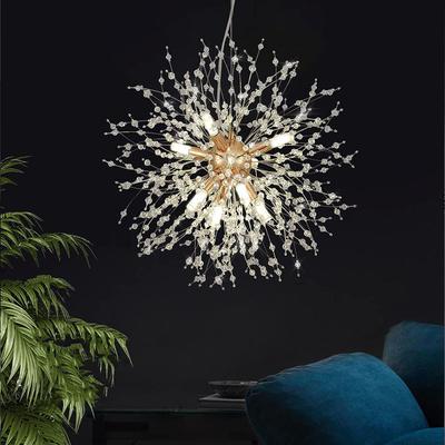 Lámparas de Araña de Cristal Modernas Fuego Artificial, No Regulables, Lámparas de Techo Sputnik Diente de León Doradas de 8 Luces, para Dormitorio Sala de Estar Comedor