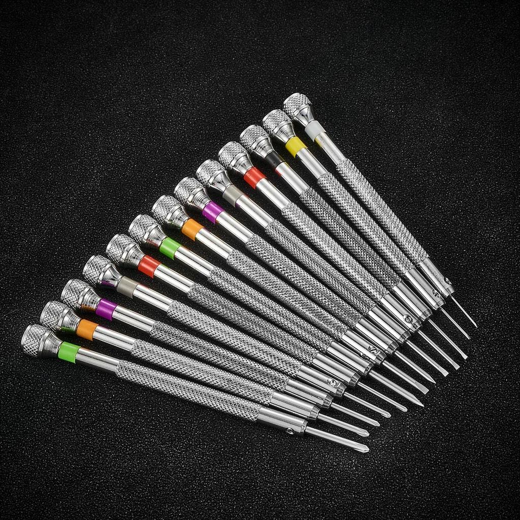 13PCS Screwdriver Set 0.6mm-2.0mm Slotted/Cross Watch Repairs Professional Screw Driver Kit for Watchmakers Watch Repair Tools