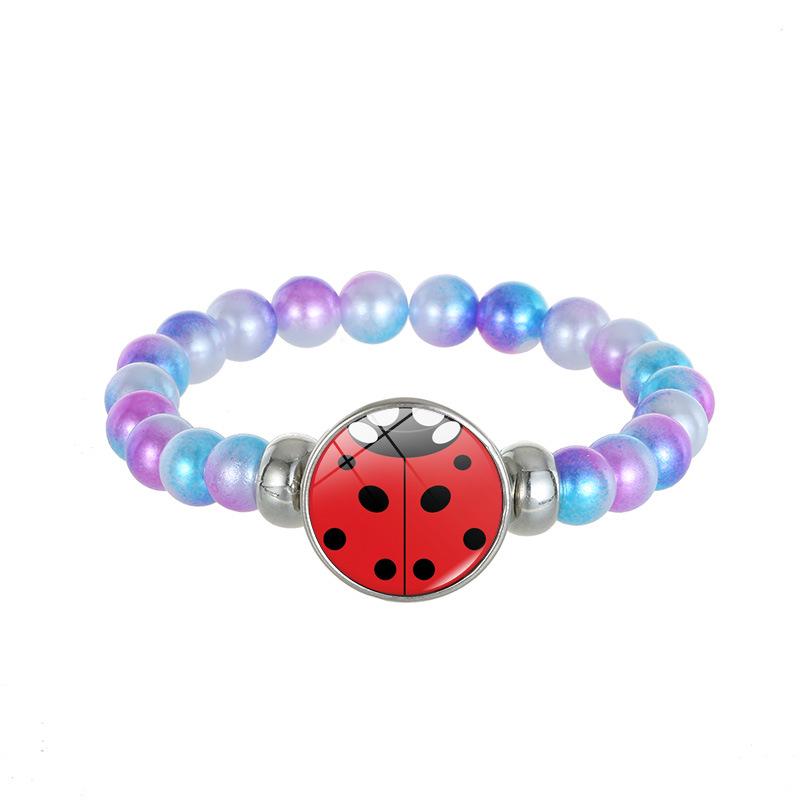Ladybug Bear Paw Print Beaded Bracelet with Polka Dot Time Gem