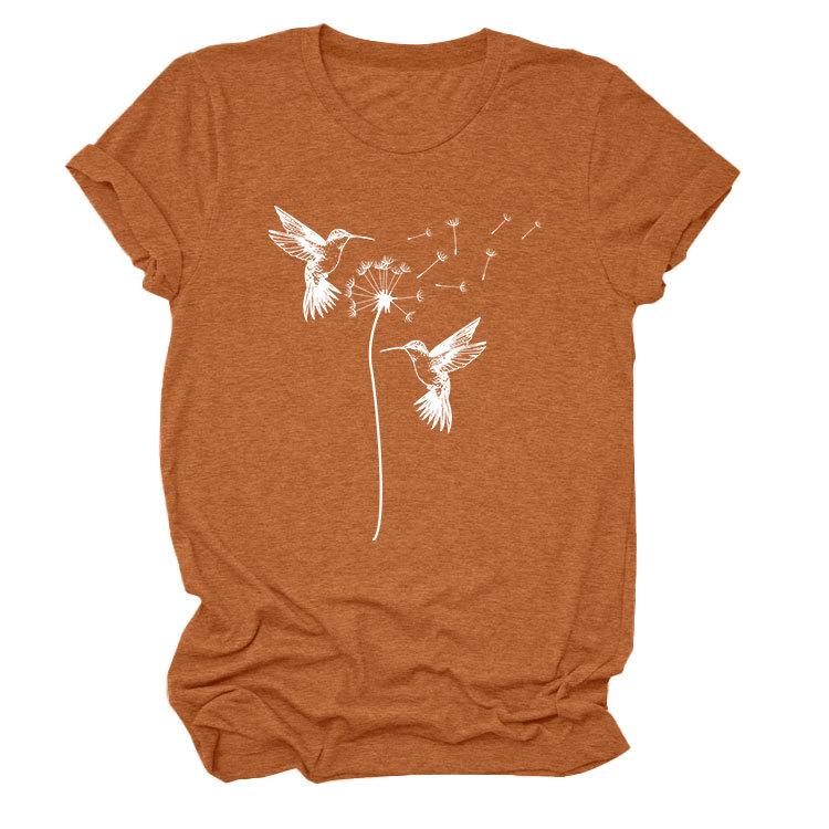 

Летний топ с круглым вырезом и принтом с двумя птицами, модная повседневная женская футболка с коротким рукавом XXL