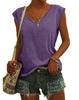 T-shirt estiva tinta unita con scollo a V, top da donna allentato, resistente all'usura, confortevole