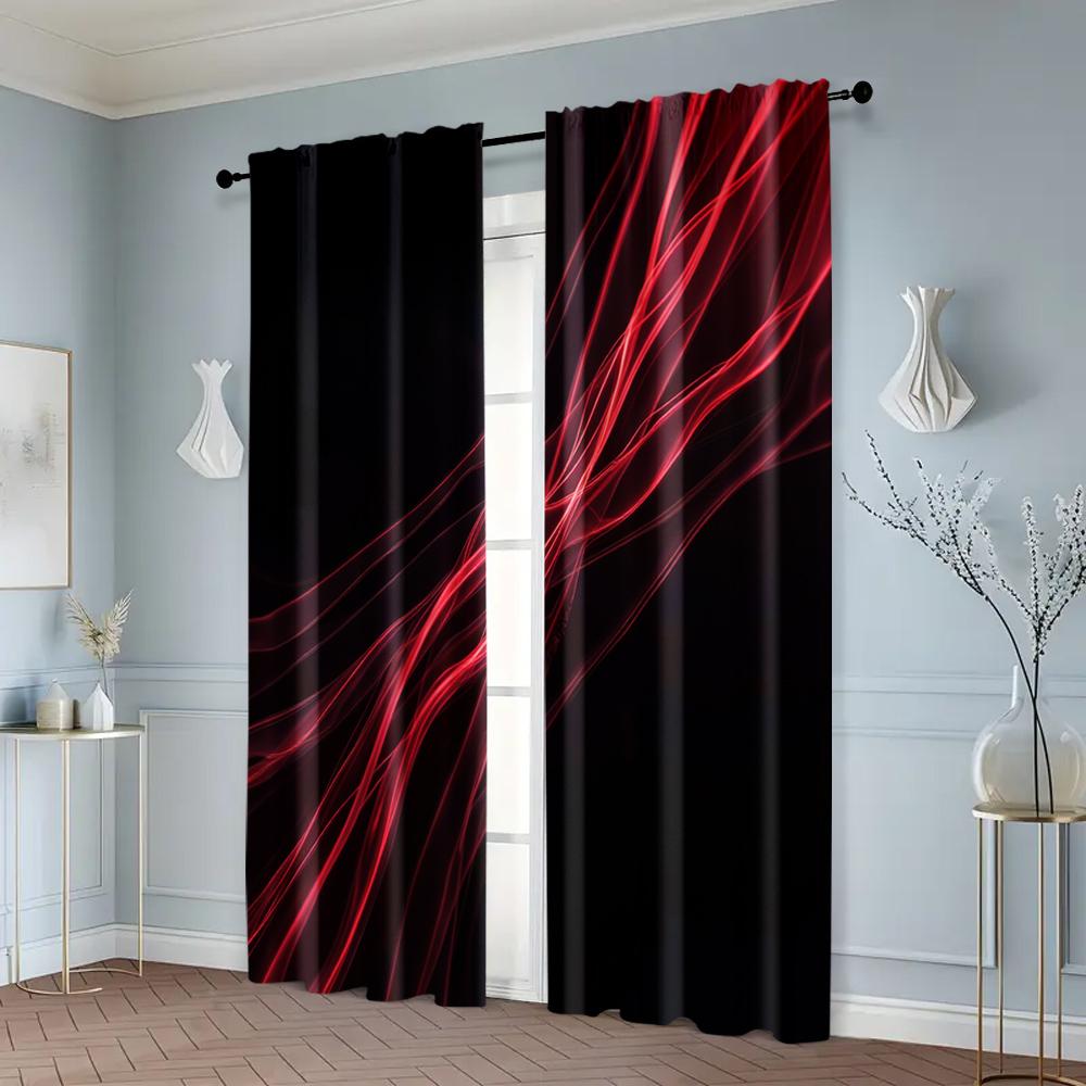 2pcs, Creative Curtains Modern Black & Red Color Block Polyester Woven (without rod) Decorations Outdoor Perfect for Bedroom,