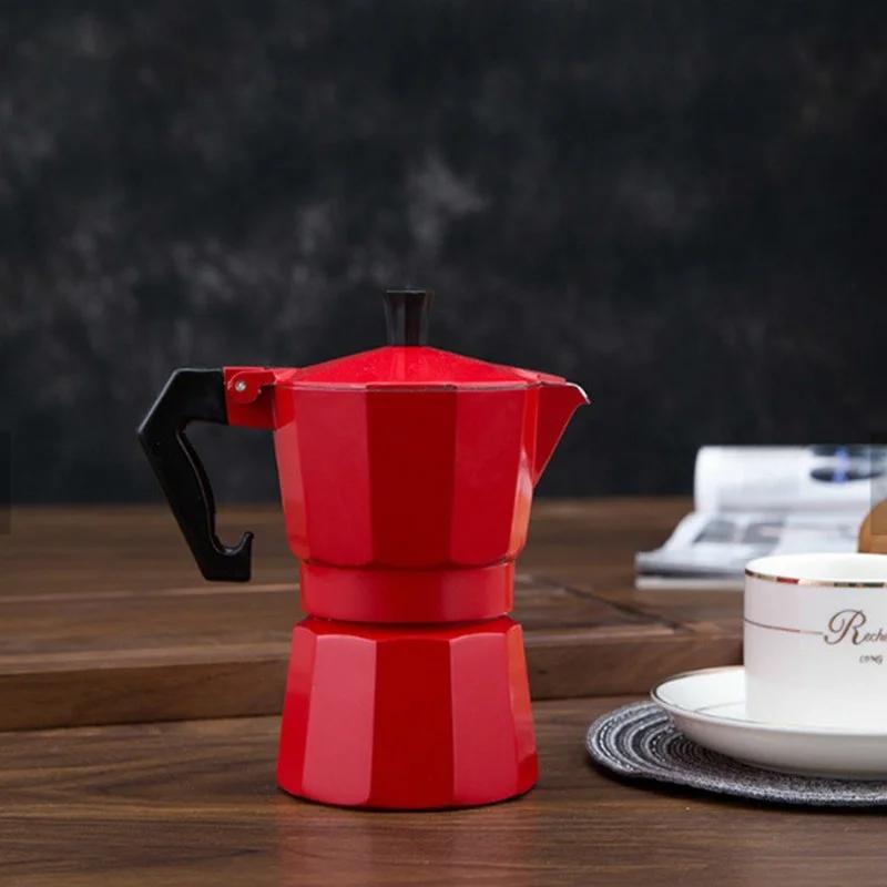 Red Moka Coffee Maker Italian Aluminum Octagonal Coffee Cup
