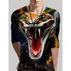 Round Neck 3D Snake Printed Top Casual Long Sleeved Men's T-shirts - Soft Medium Stretch Polyester Fabric Spring and Autumn Relaxed Fit Clothing