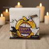 Fall Table Decor Halloween Wooden Napkin Holder, Ghost Pumpkin Decorative Tabletop Tissue Dispenser, Square Storage Box Paper Organizer for