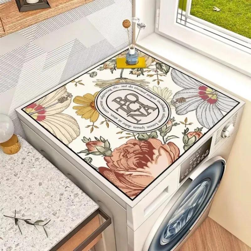 Stil Modern Simplu Husa de Praf pentru Mașină de Spălat cu Uscător Imprimeu Floral Uscare Rapidă Absorbantă Covoraș Protector Decorațiune Mașină de Spălat Rufe