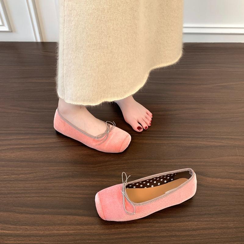 2026 New Spring Square Toe Women Ballet Flats Ladies Casual Shallow Slip On Shoes Eelgant Butterfly-knot Soft Sole Dress Shoes