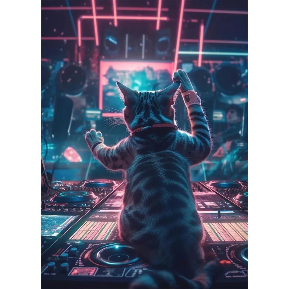 Pop Art Colorful Neon Animals DJ Music Poster Aesthetic Capybara Cat Dog Panda Rabbit Canvas Print Wall Art Mural Room Decor
