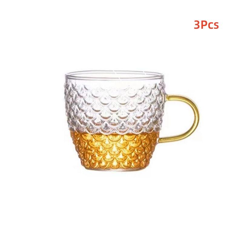 

PIGE HOME 100 мл Стеклянный набор чайных чашек Утолщенные Жаростойкие Китайские чашки с рыбьей чешуей Прозрачная ручка Маленькая чашка Чашка для кунг-фу 100ml