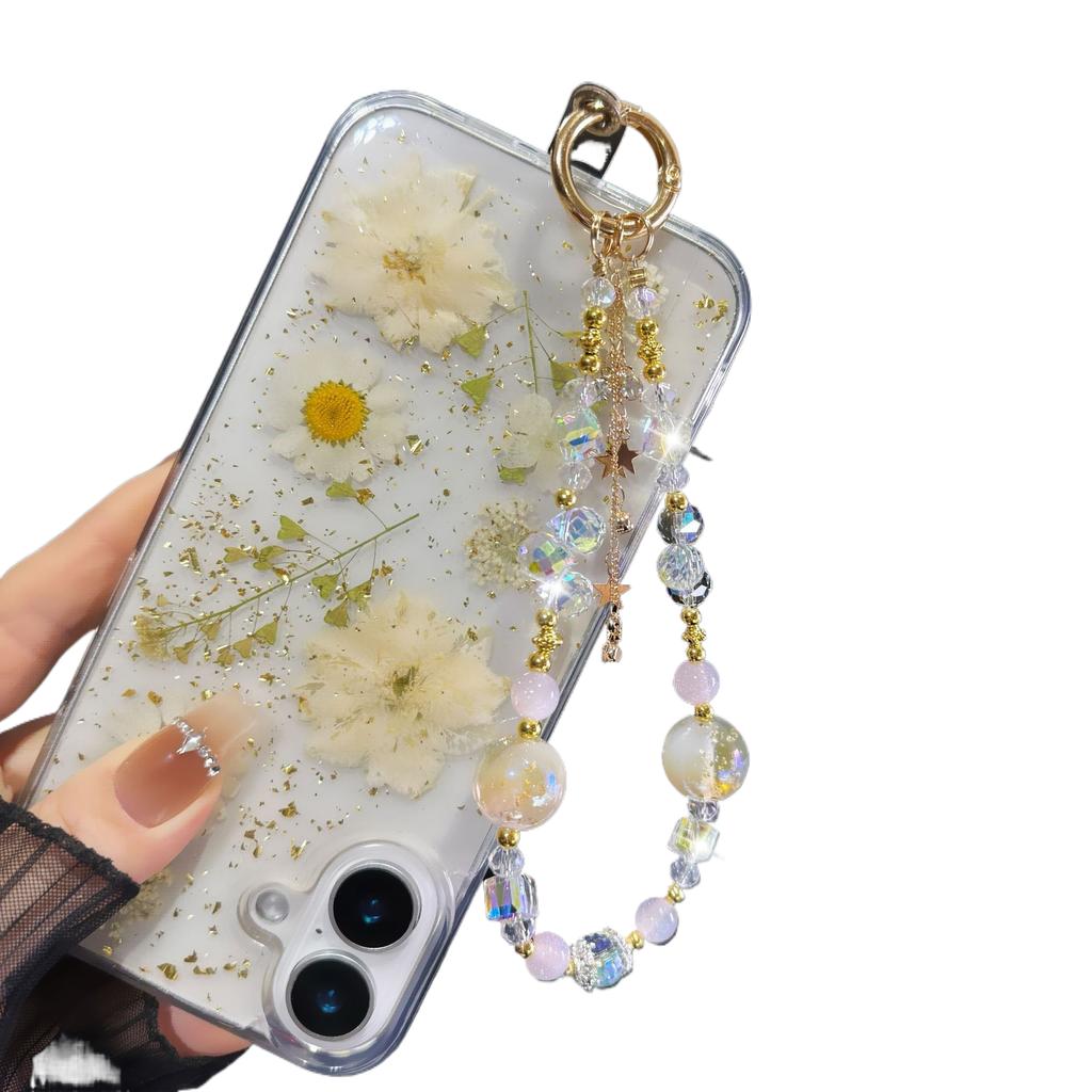 For Light Luxury Crystal Mobile Phone Chain Beaded Short Wrist Chain Fashion Butterfly Pendant Gold Leaf Hand-Made Lanyard