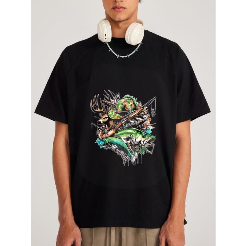 Men's Short Sleeve T-Shirt White Hunting and Fishing Graphic Design Outdoor Adventure Casual Wear