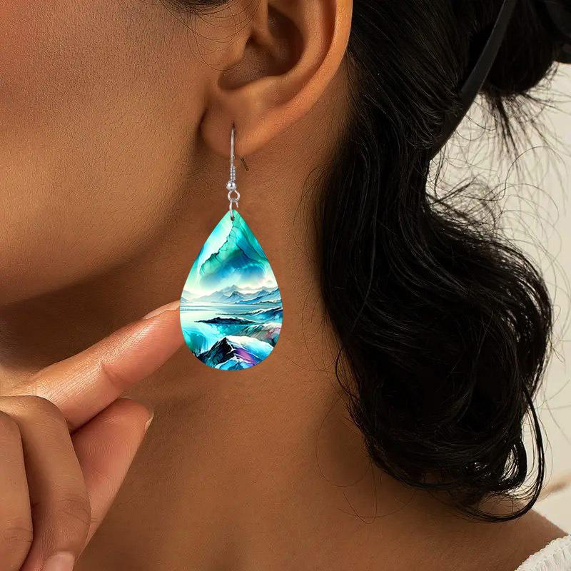 2 Pairs Aurora Landscape PU Leather Earrings Fashion Earrings Holiday Gifts for Friends Party Fashion Accessories Elegant Earrings Party Earrings