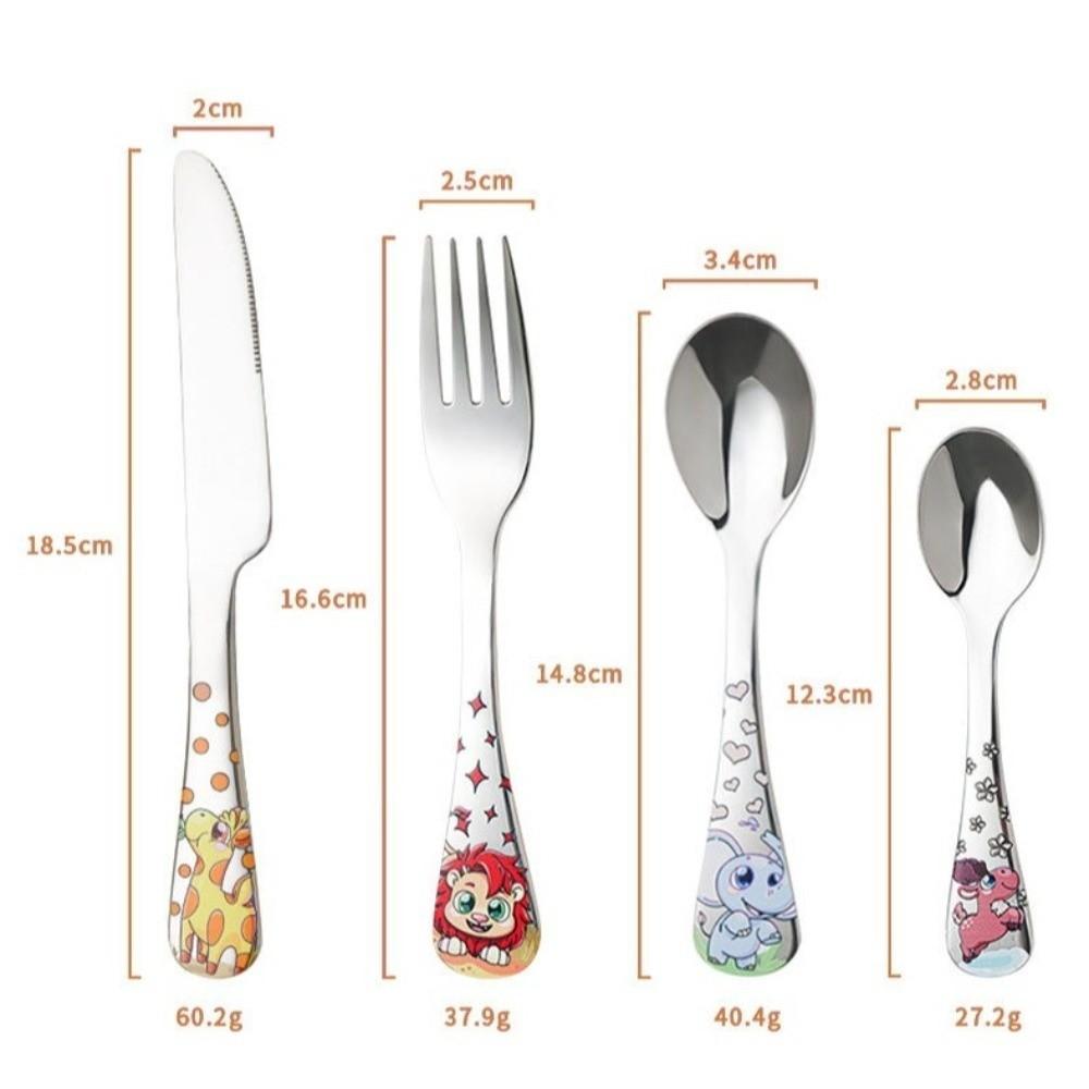 304 Stainless Steel Children Cutlery Set Cartoon Animals Dishwasher Safe Spoon Fork Knife Silver Cute Dinnerware Table Setting