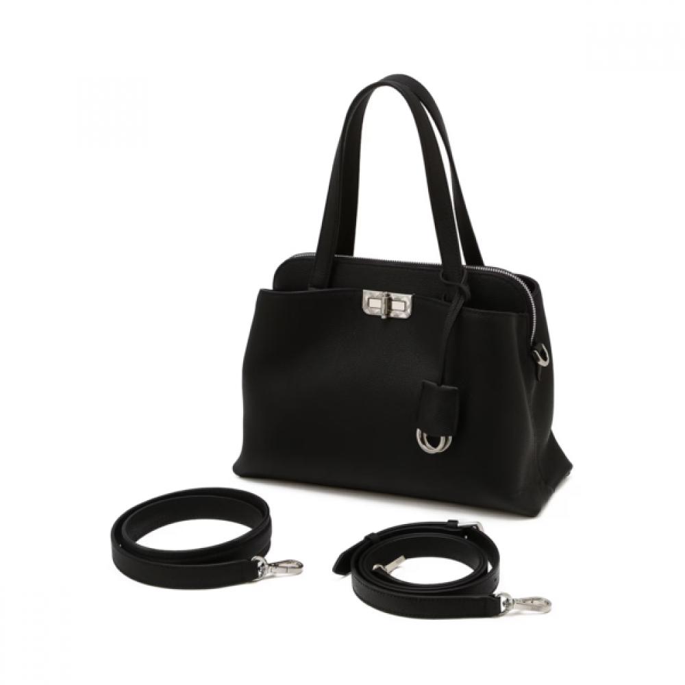 Daks Black Leather Tote Bag With Buckle Dcba6e168bk