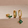 3PCS 12 Styles Green Cubic Zirconia Flower Pendant Earring Set For Women Stainless Steel Round U-Shape Hoop Earring Jewelry