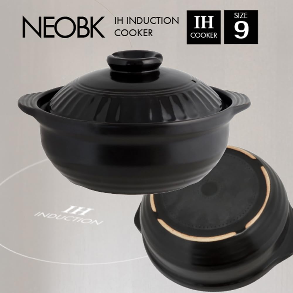 Living NEO Earthen Pot 9 31cm Fire For People 110370 Black No. IH/Gas Compatible, 4-5