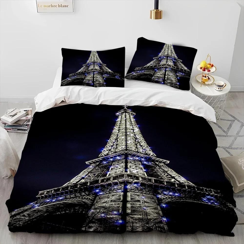 France Paris Eiffel Tower Romantic Comforter Bedding CollectionDuvet Cover Bed Collection Quilt Cover PillowcaseKing Queen Size Bedding Collection