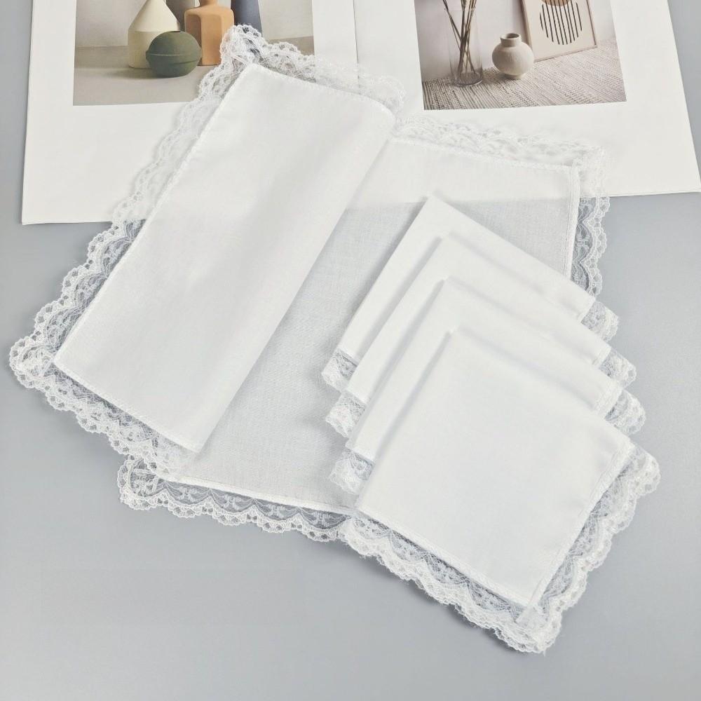 6Pcs Small Size Wedding Handkerchief Pure White Small Square Towel Elegant Lace Handkerchief