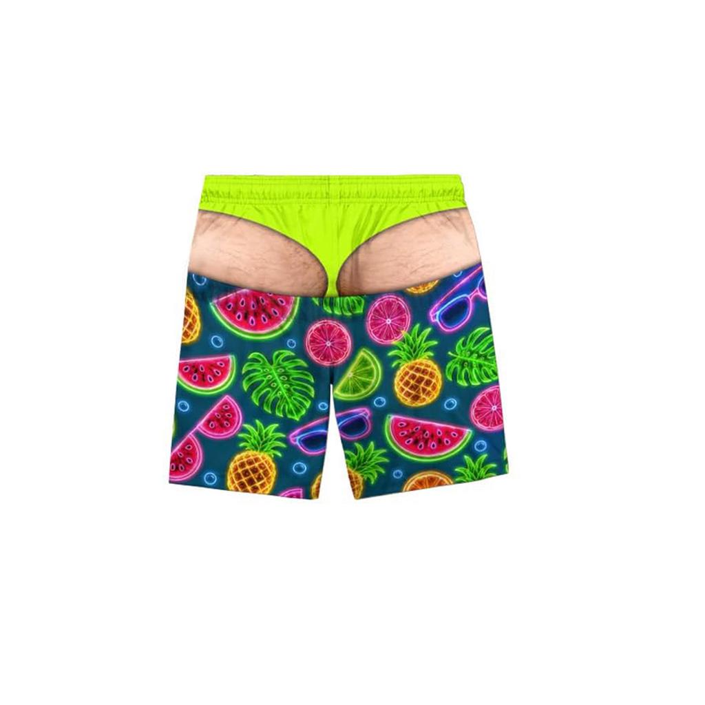 Men's Funny Print Elastic Waist Beach Swim Trunks