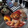 Santa Hat Puppy Round Area Rug,Carpet Rug for Living Room Bedroom Sofa Playroom Decor,Non-slip Floor Mat