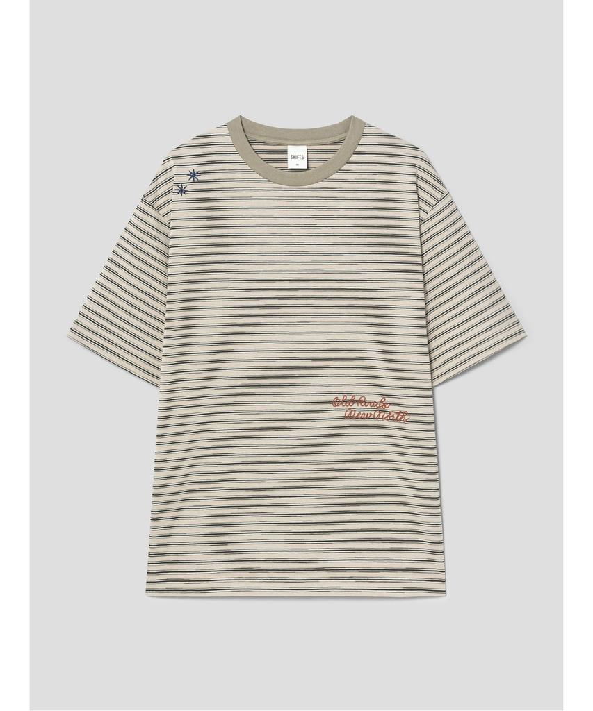 SHIFT.G Lettering Point Stripe Tshirt Khaki