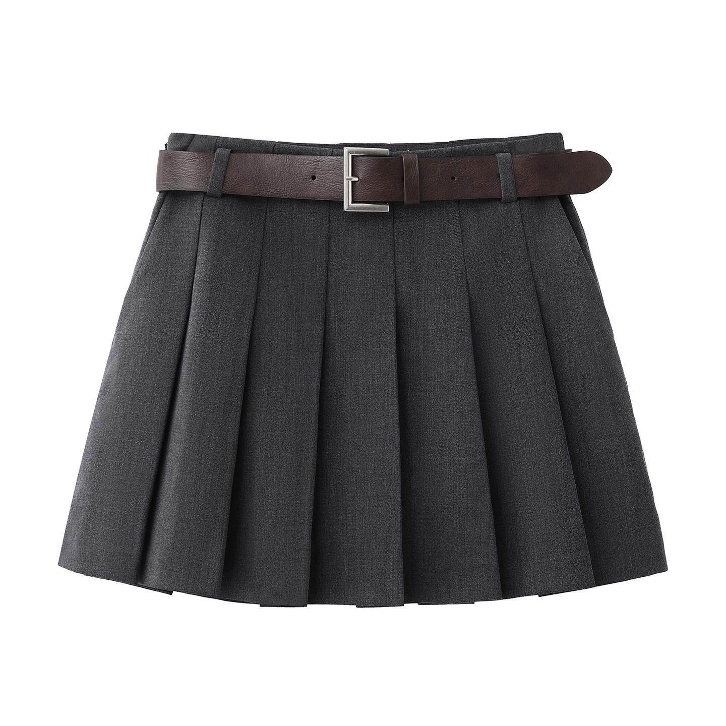 In Stock Spring 2026 Women s Versatile Academic Style Pleated Short Skirt MBF1SKT011 S серый