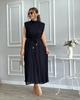 2024 Summer Women's Pleated Tie-Waist Mid-Length Dress