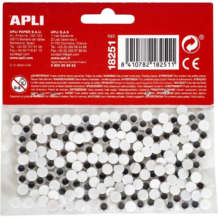 Yeux mobiles - Noir - Adhésifs - Loisirs créatifs - Collage - 6mm diamètre - Apli Kids