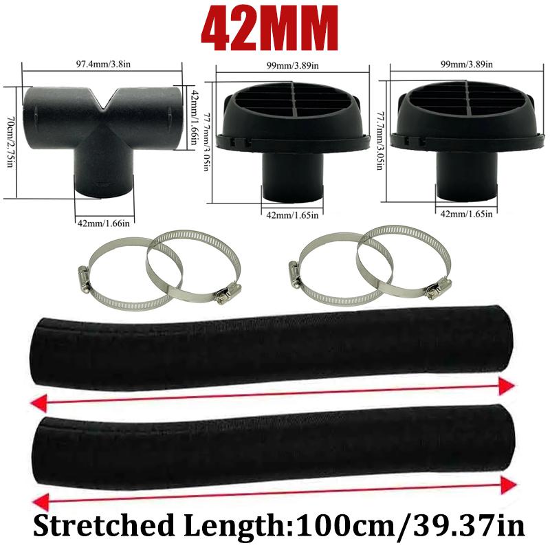 42mm 60mm 75mm 90mm Car Air Diesel Parking Heater 2x Air Outlet Vent + T/YPiece + Duct Pipe + 2x Clamps For Webasto Eberspacher