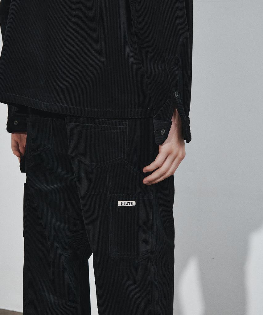 Hoite Rise Corduroy Work Pants (Black)