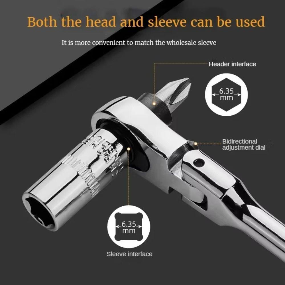 Round Handle 2 In 1 Ratchet Wrench 1/4 Inch Quick Spanner Tool Lightweight Mini Wrench  DIY