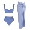 TS JYL-BK126 Morandi Color Bikini Set, High Waist Ruched Swimwear For Ladies