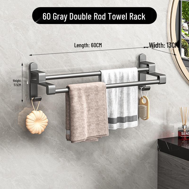 Punch-Free Multi-Bar Bathroom Towel Rack and Hanger Shelf