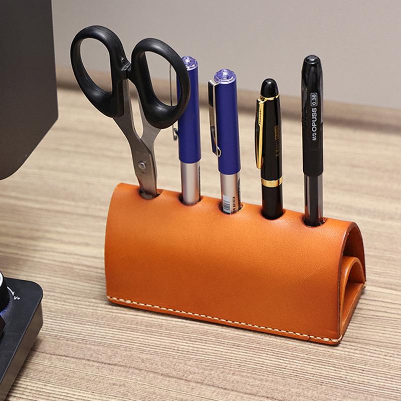 Retro Genuine Leather Handmade Multifunctional Pen Holder & Stationery Storage Rack