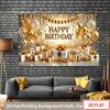 2D Flat Printing Gold Glitter Happy Birthday Party Photo Booth Background Cloth