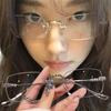 Japanese Clear Anti Blue Light Blocking Glasses for Women Transparent Square Rimless Eyeglass Fashion Silver Computer Glasses