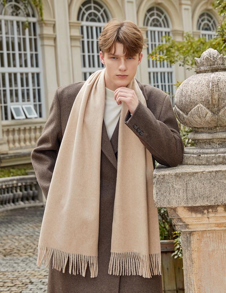 Men's and Women's High-End Wool Cashmere Scarf - Korean Style Solid Gray, Versatile Winter Accessory