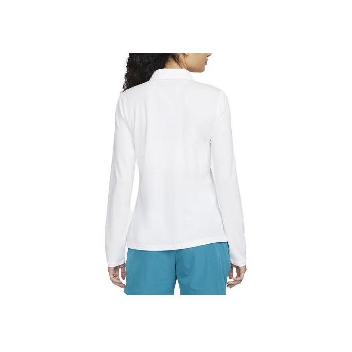 Nike Dri-FIT Victory Solid Logo Long Sleeve Polo Top Women Tops White DH2316-100