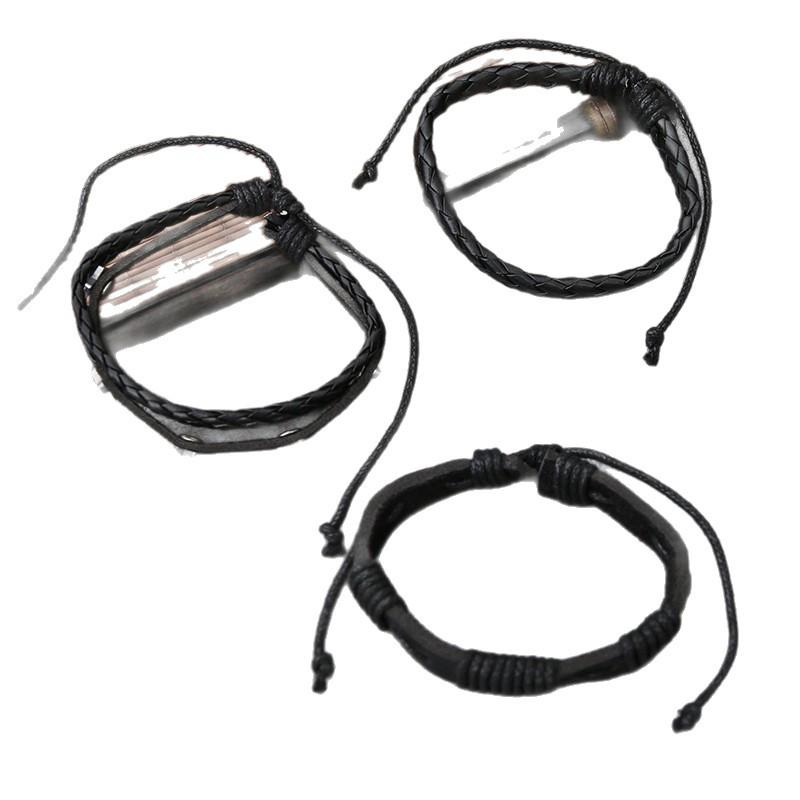 Retro Handmade Multi-Layer Skull Leather Bracelet Set - 5 Pieces