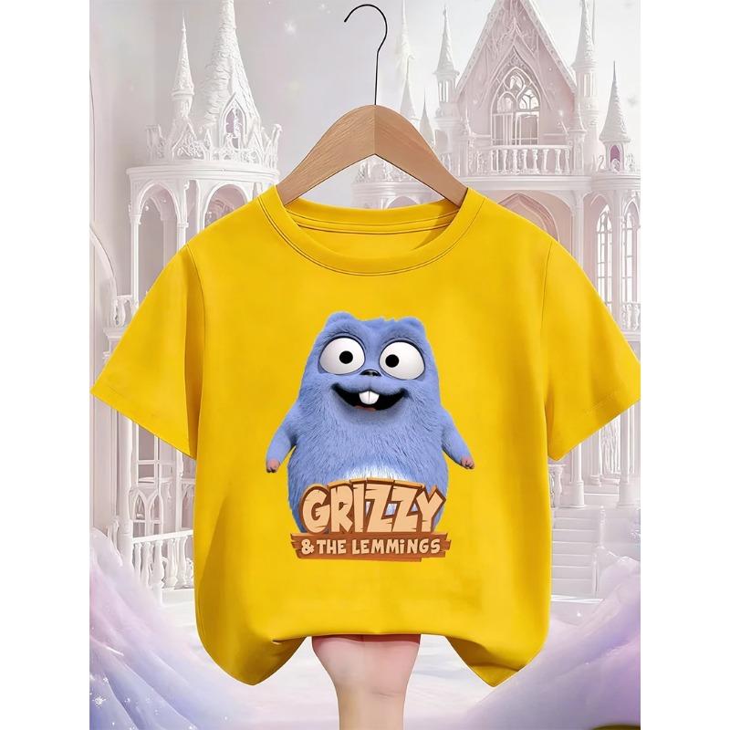 Moda Estiva Strada Popolare Cartone Animato Casual Bambini Grizzy and the Lemmings Crew Maglietta Girocollo