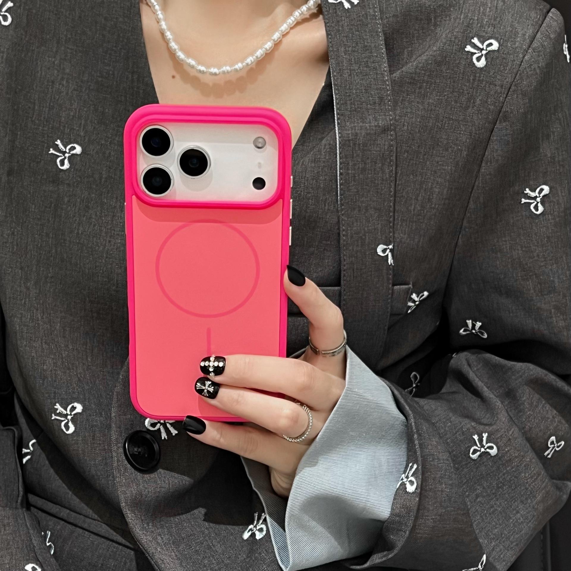 

Big Window Liquid Silicone For Magsafe Phone Case For iPhone 17 Air 16 15 14 13 Pro Max Official Soft Protector Shockproof Cover iPhone17 рожевий червоний колір