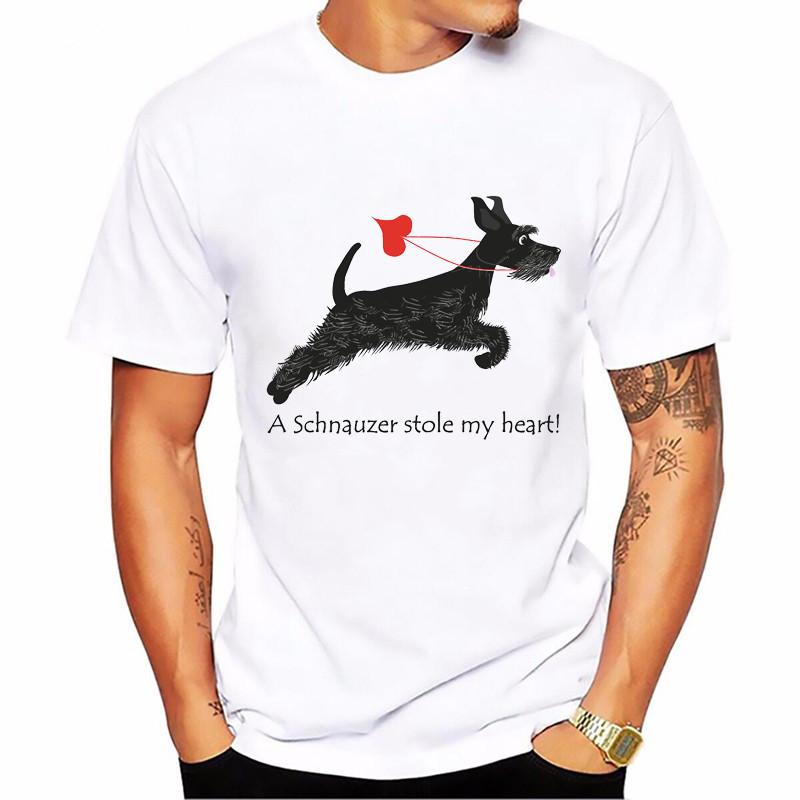 Vintage Schnauzer Animal Print Tshirt Homme Summer White Short Sleeve TShirt Funny T Shirts Dog Lover Gift Tee Summer Tops