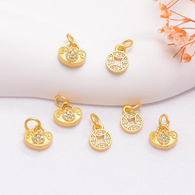 Vergoldeter Zirkon Münzanhänger mit Perlen Schmuckzubehör - Sandgold Farbe Charm