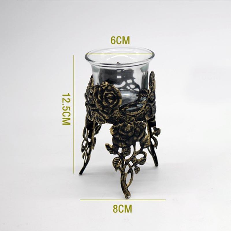 Dinner Atmosphere Decoration Iron Tealight Candle Cup Vintage Glass Old Carved Hollow Candlestick