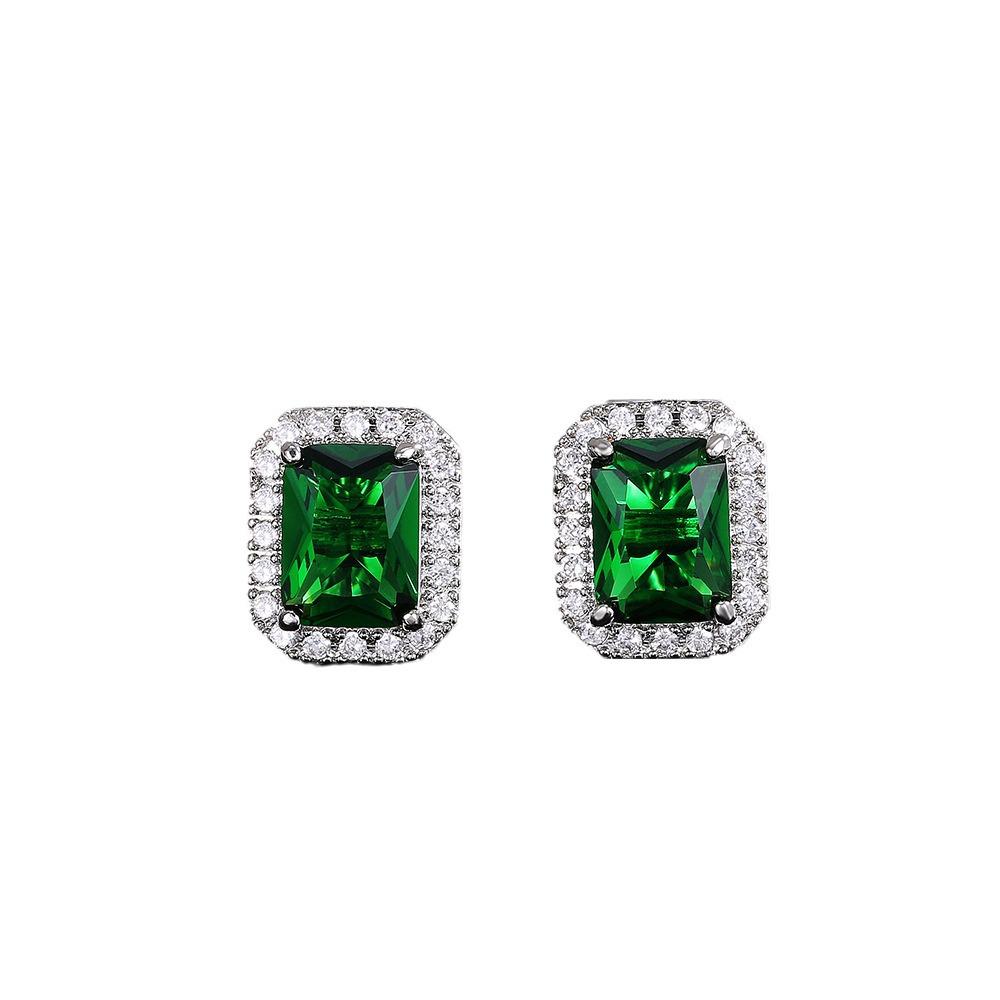 Green Zircon Square Diamond Earrings for Women
