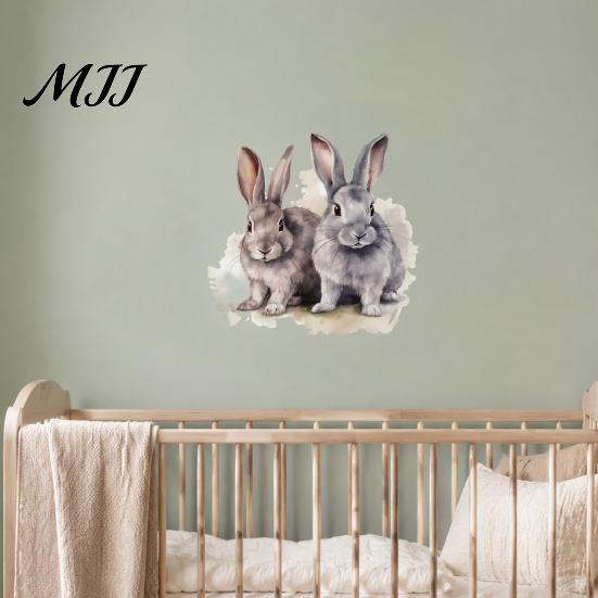 Healing Style Rabbit Wall Decoration Cartoon Sticker for Kids Room, Waterproof PVC Bunny Decal, Removable Animal Art Peel And Stick Decor Nursery