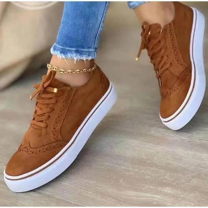 2025 New Women's Low-top Vulcanized Shoes Round Toe Casual Shoes Flat Shoes Lace-up Walking Shoes Women Versatile Comfortable
