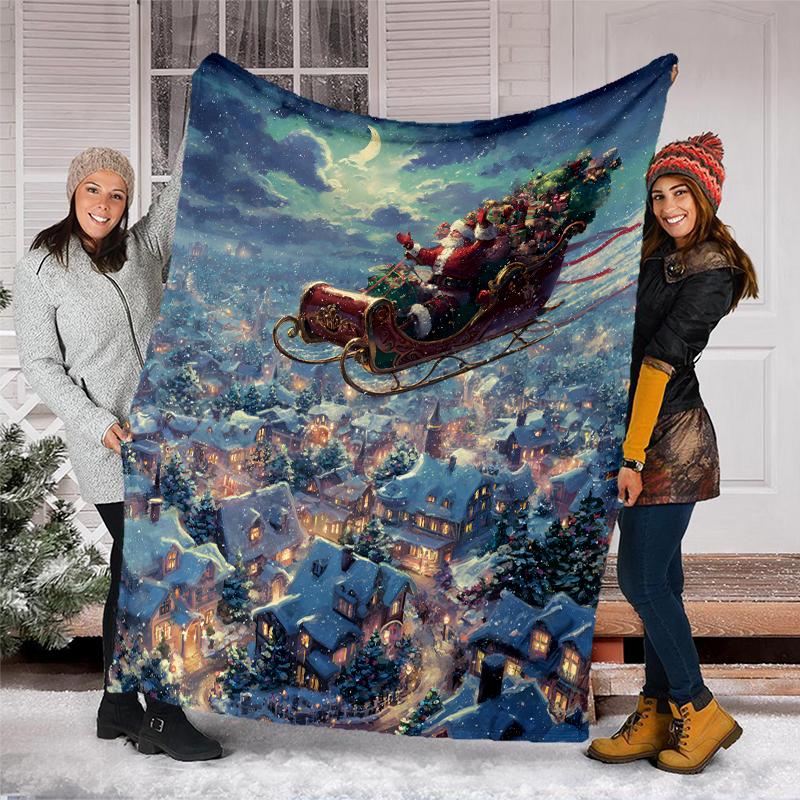 Christmas Santa Claus Theme Printed Blanket - Perfect for Couch, Bed, Travel & Outdoor Use | Machine Washable, Cozy & Durable.