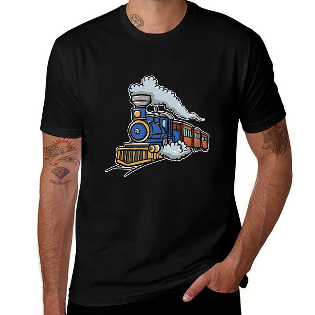 Train Railroad T-Shirt Basic Plain Short Sleeve Crew Neck Tee