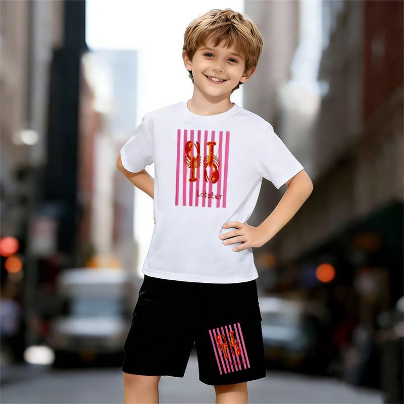 

Boys 2 Piece Lobster Pattern Printed Outfit, Short Sleeve T-Shirt and Shorts Set for Kids Age 5-14,Black and White Sporty Casual Summer Clothes 13-14 Years білий